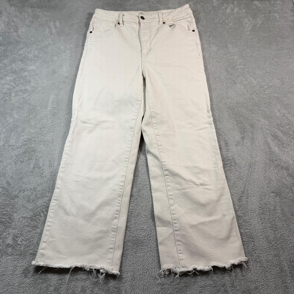 Oliver Logan Jeans Women 32 Beige High Rise Aberdeen Wide Leg Crop Raw Hem